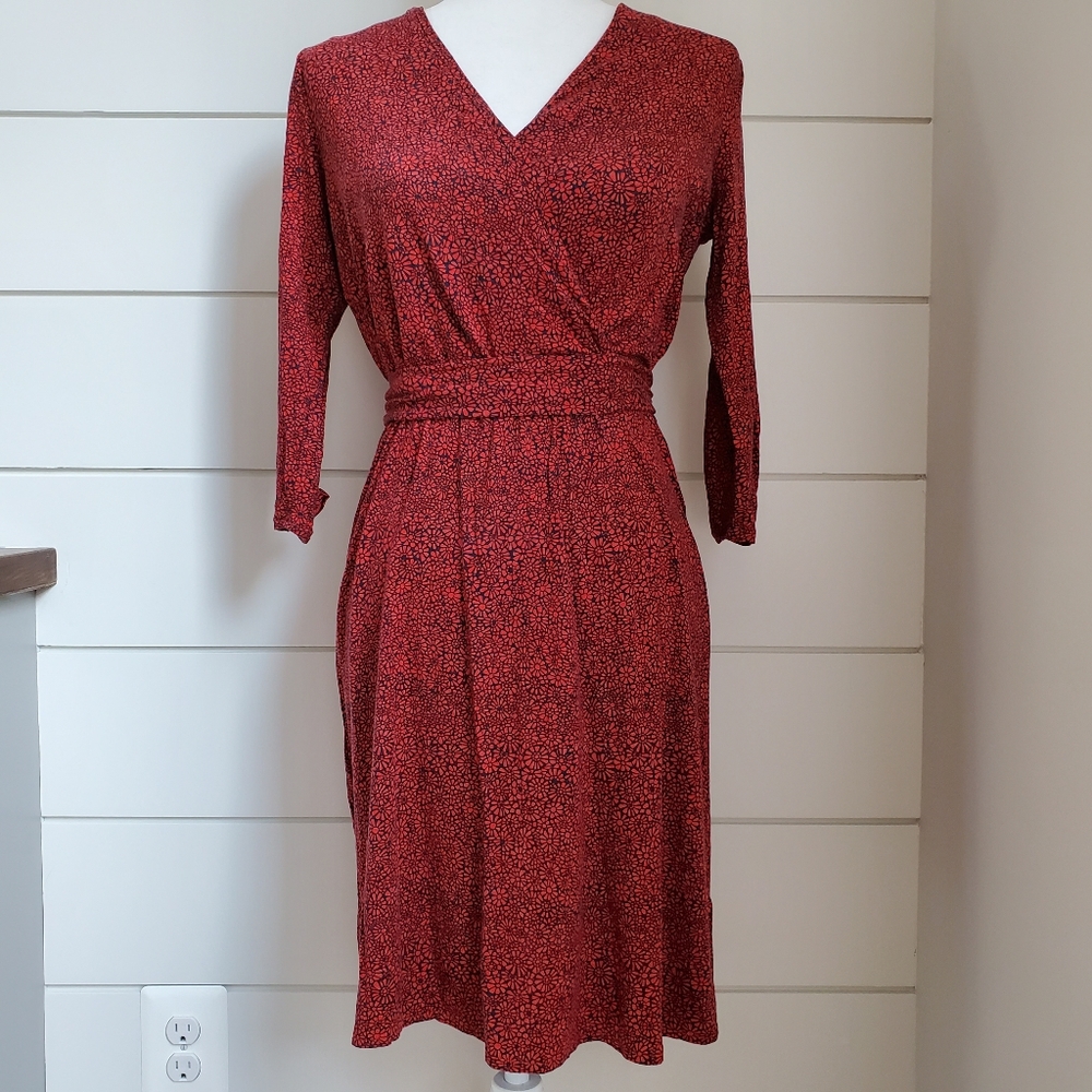 Lucky Brand Red & Blue Floral Faux Wrap Dress